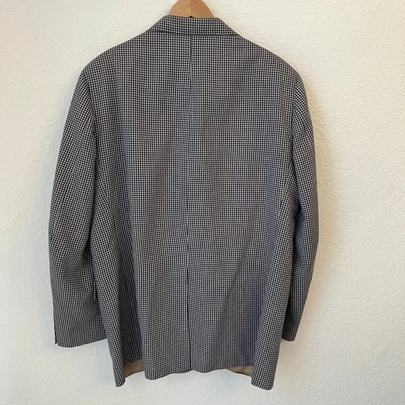 Vintage Orvis Gingham Check Blazer Mens 46R Navy Tan Sport Coat Union Made USA - Picture 7 of 16